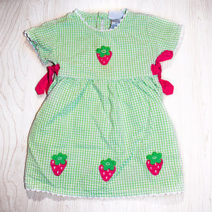 Girls Green Checkered Strawberry Dress